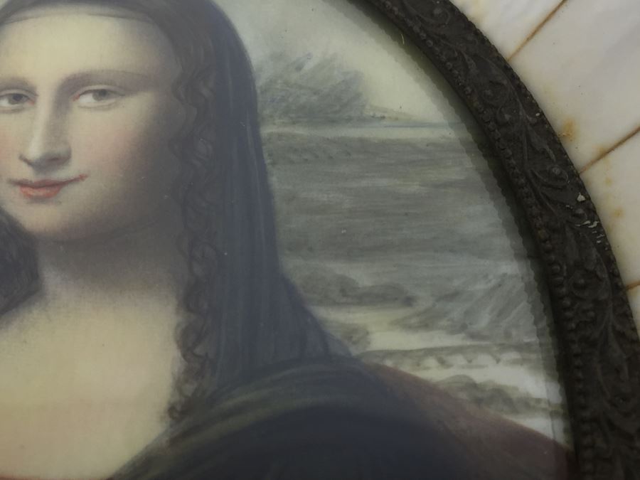 Antique Miniature Hand Painted Portrait Of Mona Lisa Signed By Artist [Photo 6]