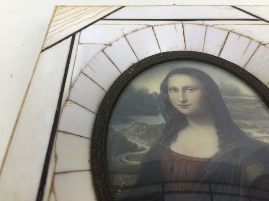 Antique Miniature Hand Painted Portrait Of Mona Lisa Signed By Artist [Photo 13]