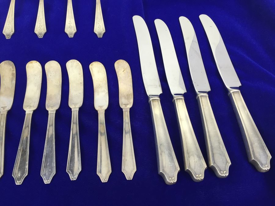 Sterling Silver Flatware Set By International With Silver Storage Cloths 1,438g Sterling Flatware + 112g Sterling From Knife Handles = 1,550g = $808 Melt Value [Photo 12]