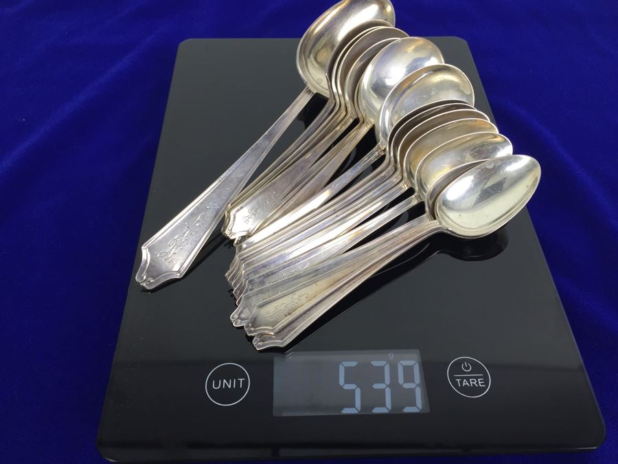 Sterling Silver Flatware Set By International With Silver Storage Cloths 1,438g Sterling Flatware + 112g Sterling From Knife Handles = 1,550g = $808 Melt Value [Photo 15]