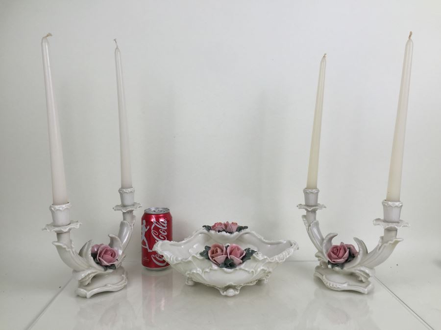 Karl ENS Volksted Porcelain Centerpiece Set Of 2 Candleholders And Floral Bowl [Photo 1]