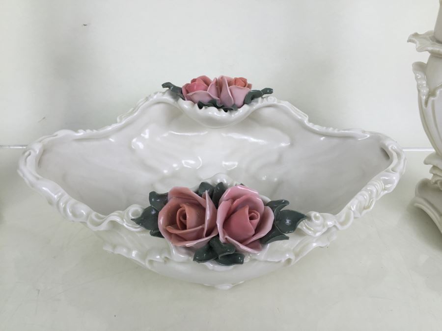 Karl ENS Volksted Porcelain Centerpiece Set Of 2 Candleholders And Floral Bowl [Photo 5]
