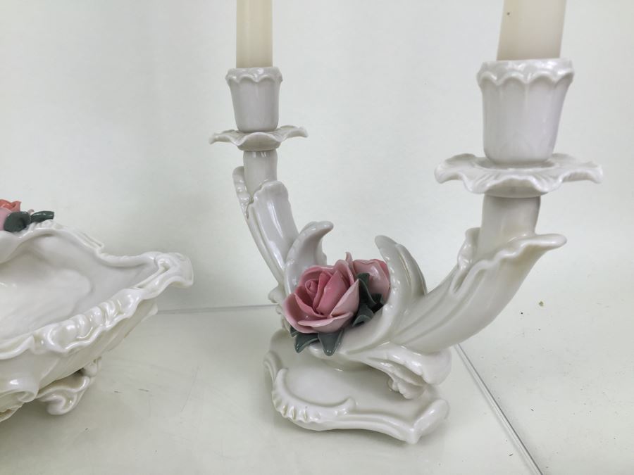 Karl ENS Volksted Porcelain Centerpiece Set Of 2 Candleholders And Floral Bowl [Photo 3]