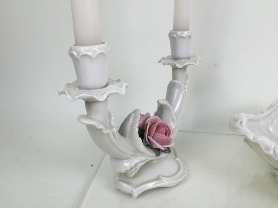 Karl ENS Volksted Porcelain Centerpiece Set Of 2 Candleholders And Floral Bowl [Photo 13]