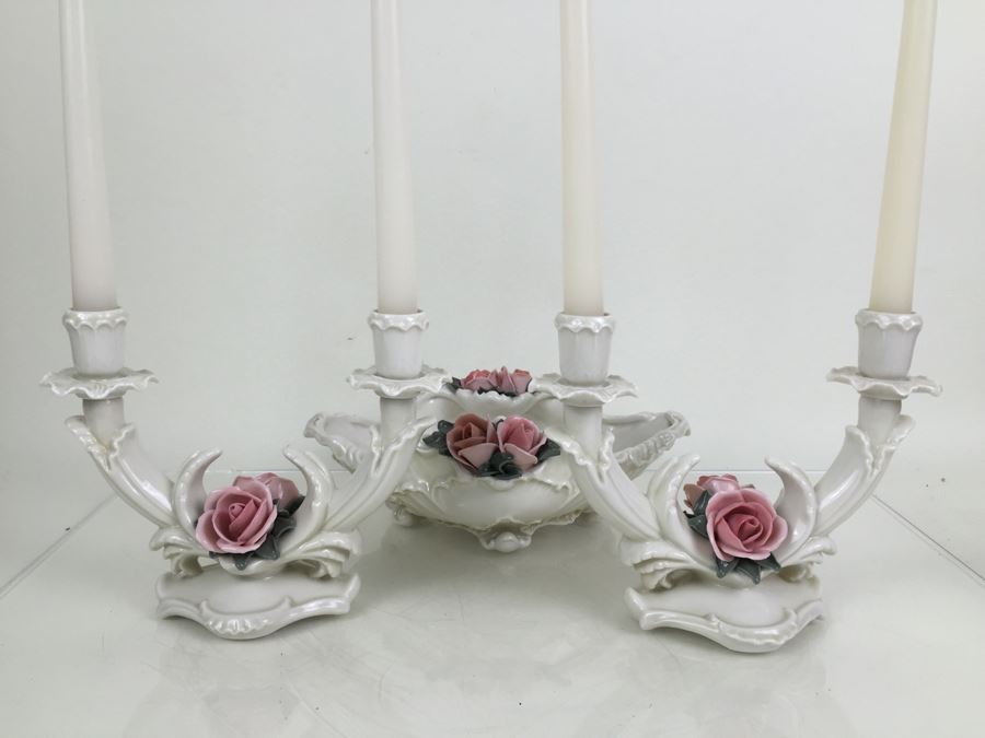 Karl ENS Volksted Porcelain Centerpiece Set Of 2 Candleholders And Floral Bowl [Photo 16]