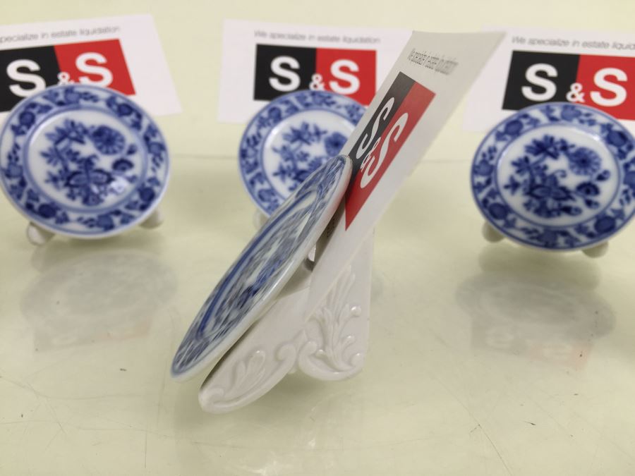 Set Of 6 Meissen Porcelain Blue And White Place Card Holders For Events Weddings [Photo 8]