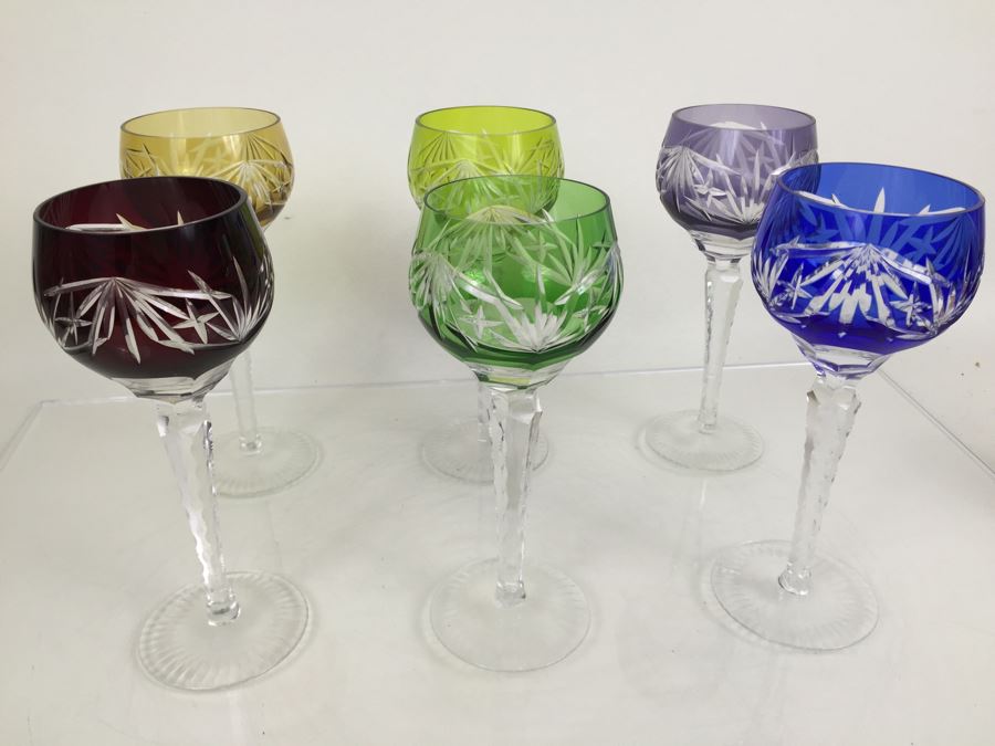 Set Of 6 Colored Cut Crystal Stemware [Photo 7]