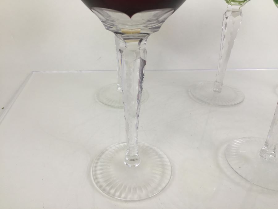 Set Of 6 Colored Cut Crystal Stemware [Photo 6]