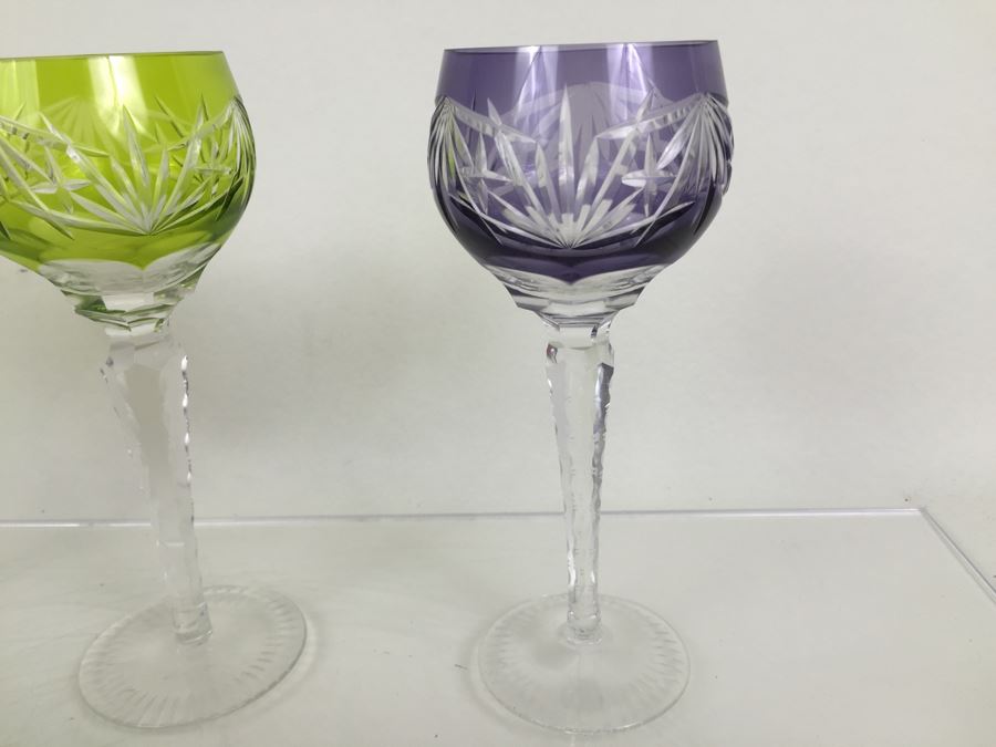 Set Of 6 Colored Cut Crystal Stemware [Photo 11]