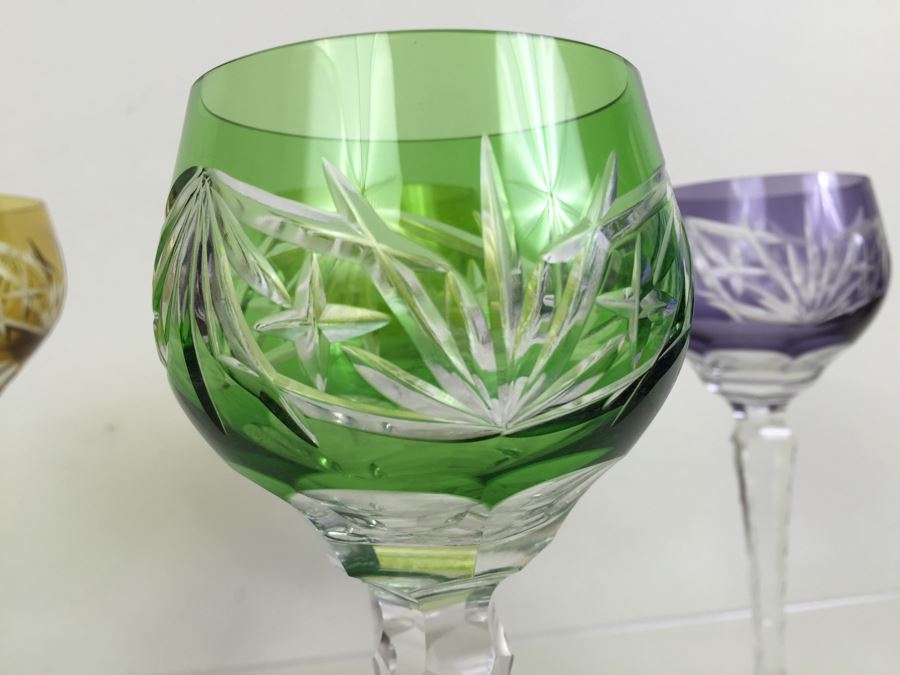 Set Of 6 Colored Cut Crystal Stemware [Photo 8]