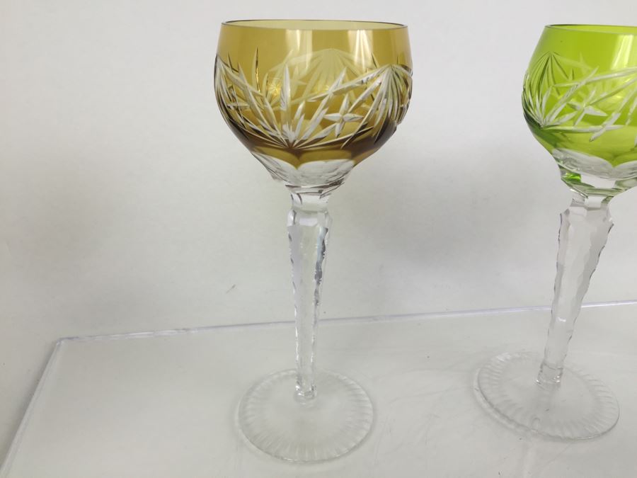 Set Of 6 Colored Cut Crystal Stemware [Photo 9]