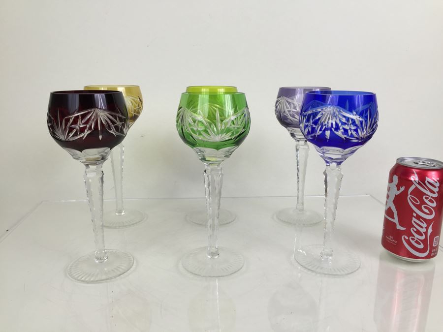 Set Of 6 Colored Cut Crystal Stemware [Photo 1]