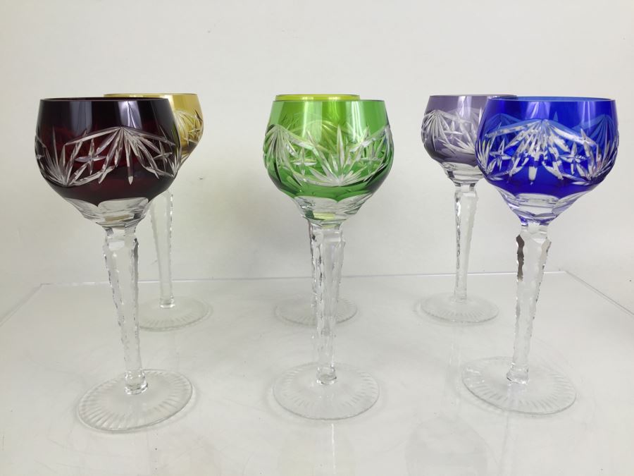 Set Of 6 Colored Cut Crystal Stemware [Photo 4]
