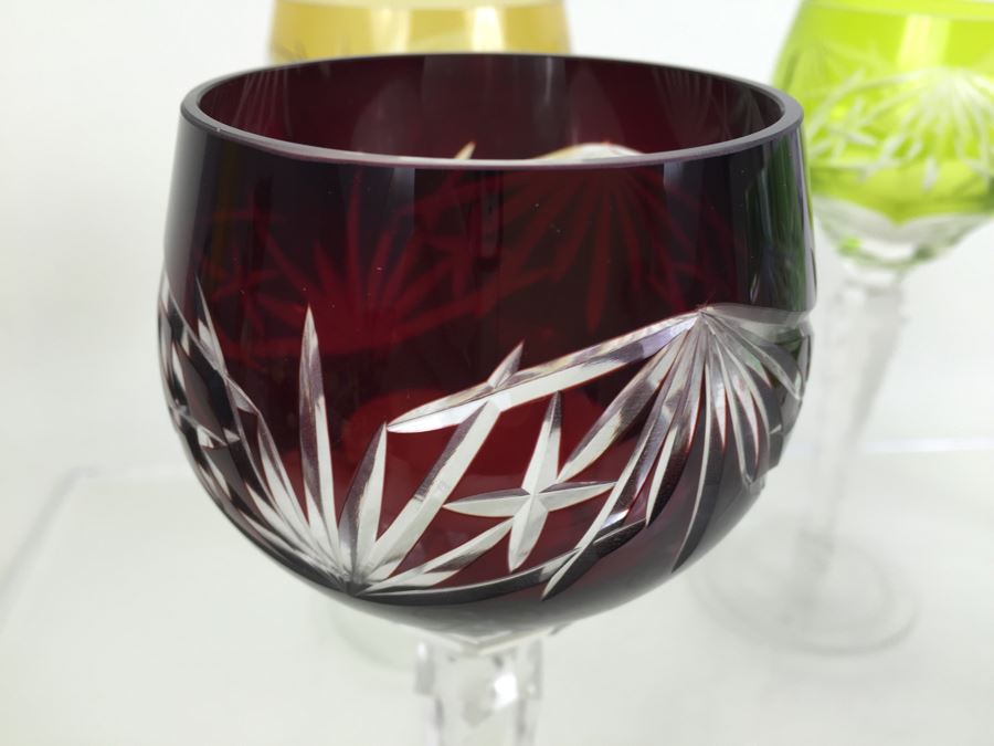 Set Of 6 Colored Cut Crystal Stemware [Photo 5]