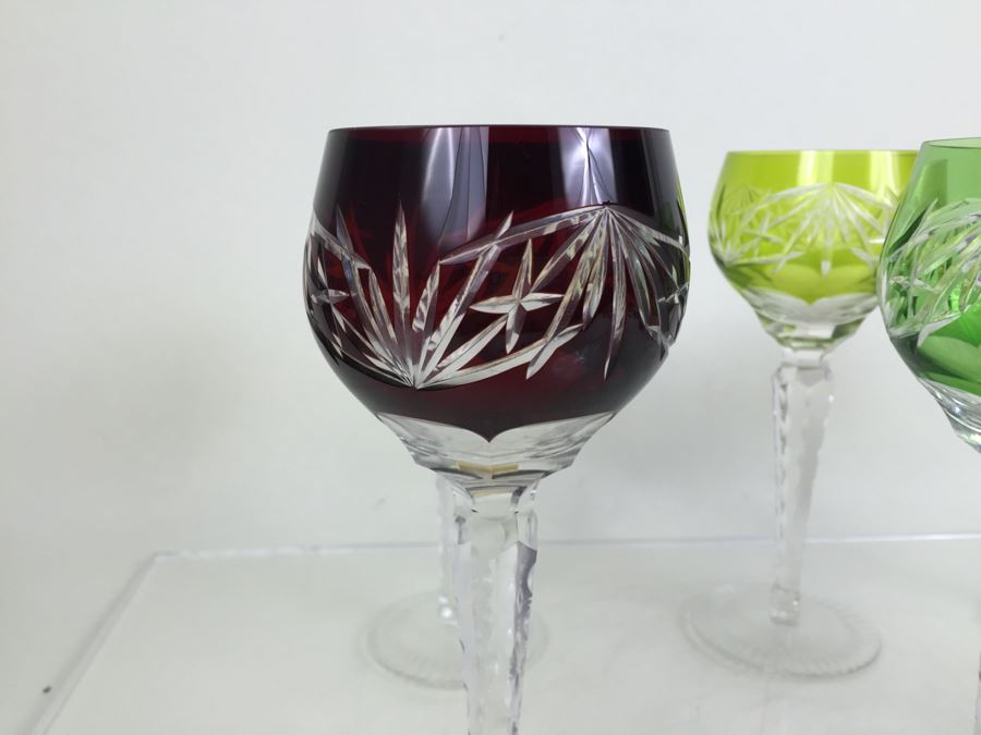 Set Of 6 Colored Cut Crystal Stemware [Photo 2]