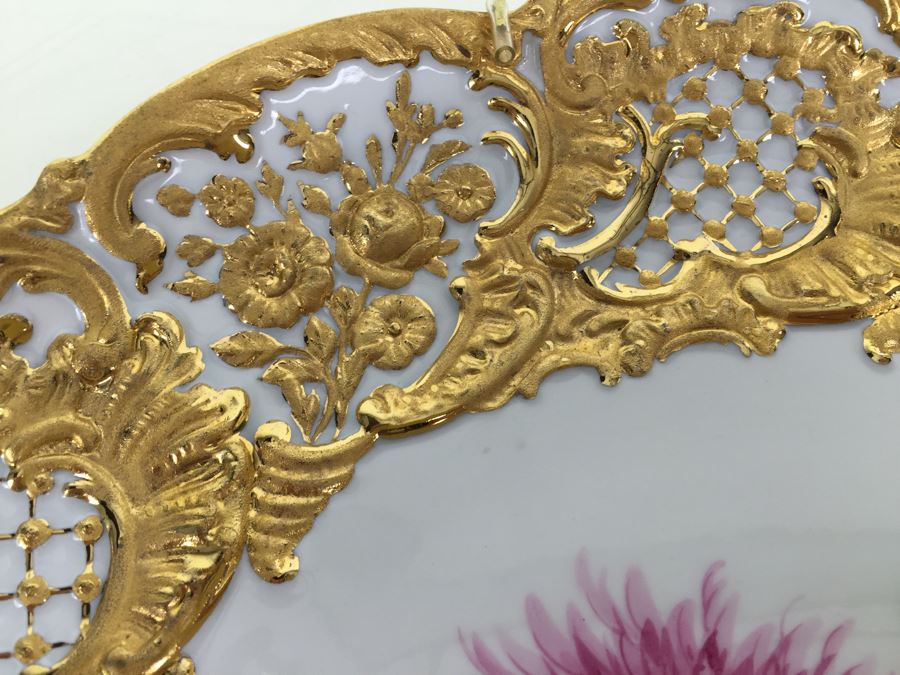 Stunning Vintage Meissen Porcelain Large Gold High Relief With Floral Pattern Plate Germany [Photo 6]