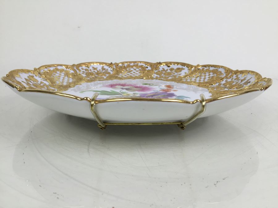 Stunning Vintage Meissen Porcelain Large Gold High Relief With Floral Pattern Plate Germany [Photo 15]