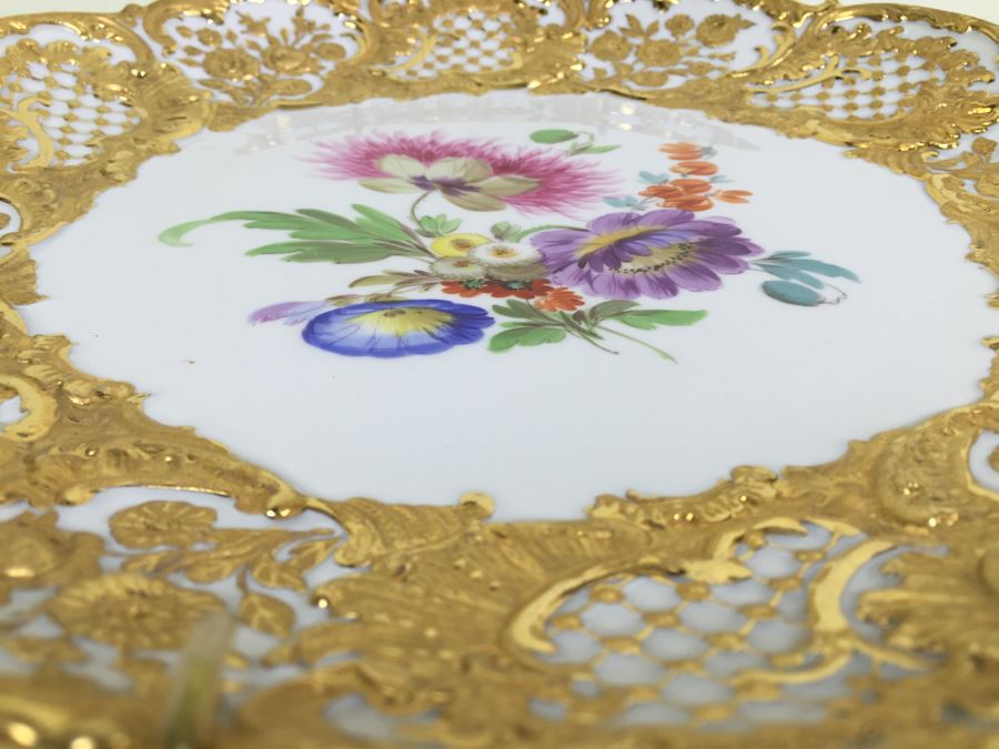 Stunning Vintage Meissen Porcelain Large Gold High Relief With Floral Pattern Plate Germany [Photo 13]