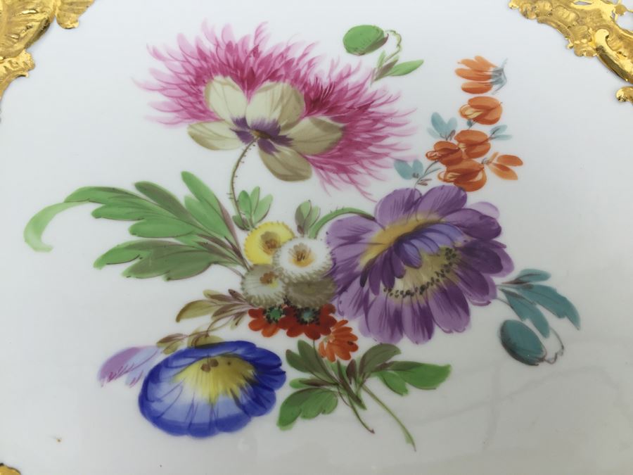Stunning Vintage Meissen Porcelain Large Gold High Relief With Floral Pattern Plate Germany [Photo 7]