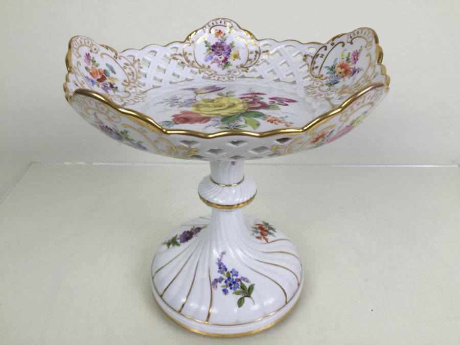 Stunning Vintage Meissen Porcelain Reticulated Compote Germany Gilt ...