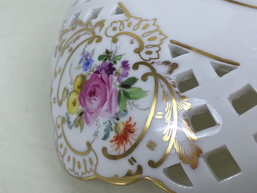 Stunning Vintage Meissen Porcelain Reticulated Compote Germany Gilt With Floral Motif [Photo 33]