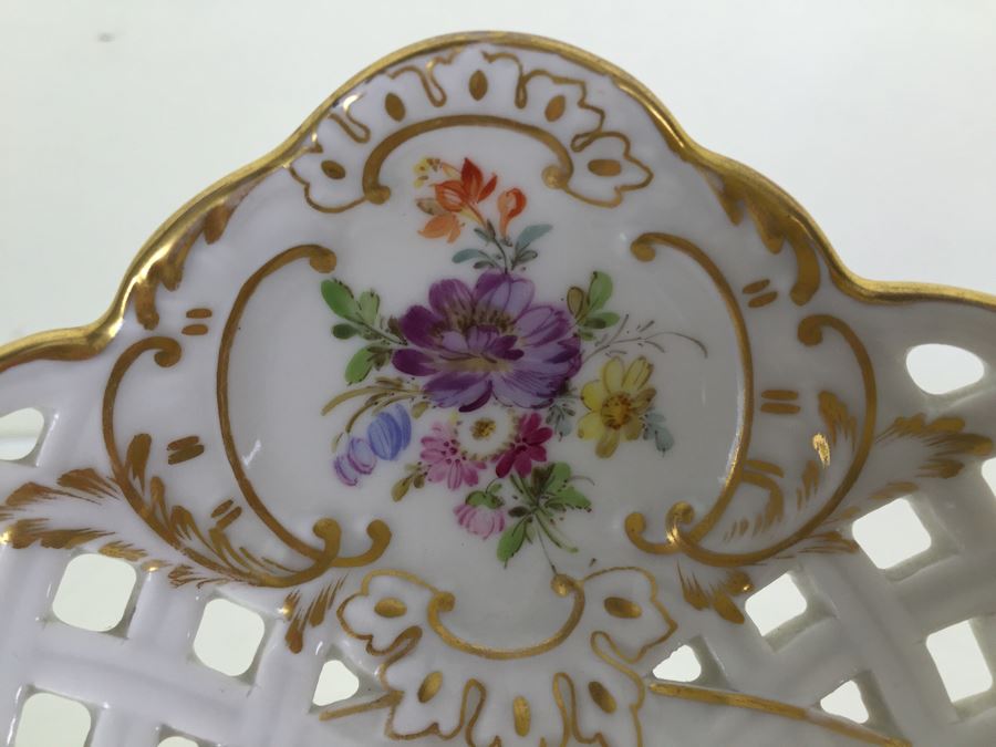 Stunning Vintage Meissen Porcelain Reticulated Compote Germany Gilt With Floral Motif [Photo 9]