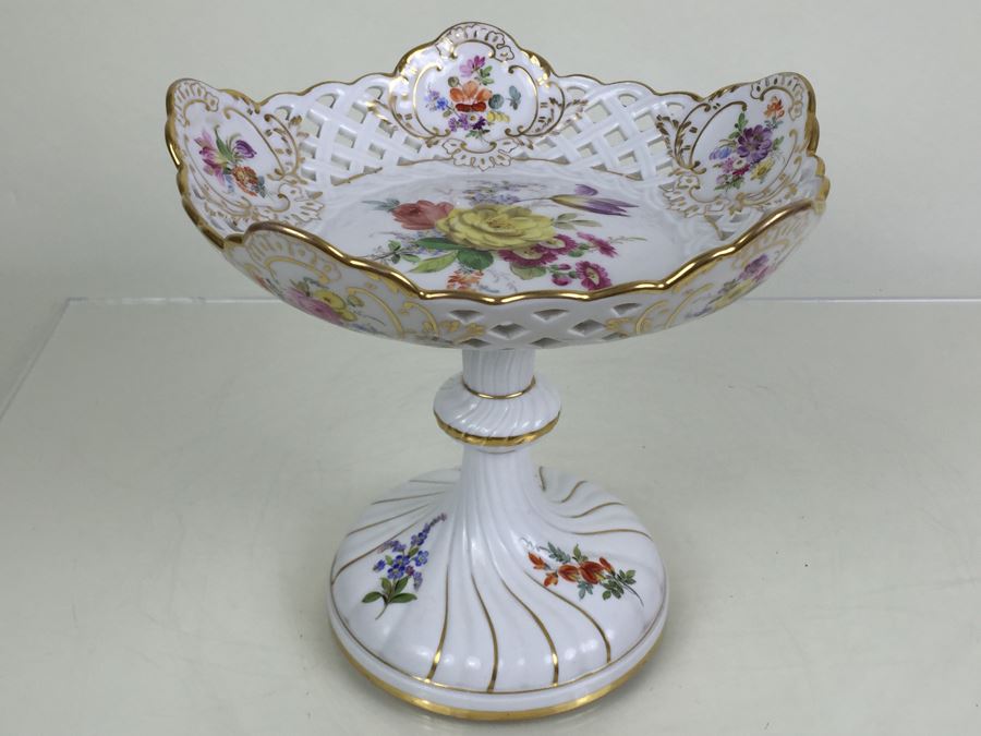 Stunning Vintage Meissen Porcelain Reticulated Compote Germany Gilt ...