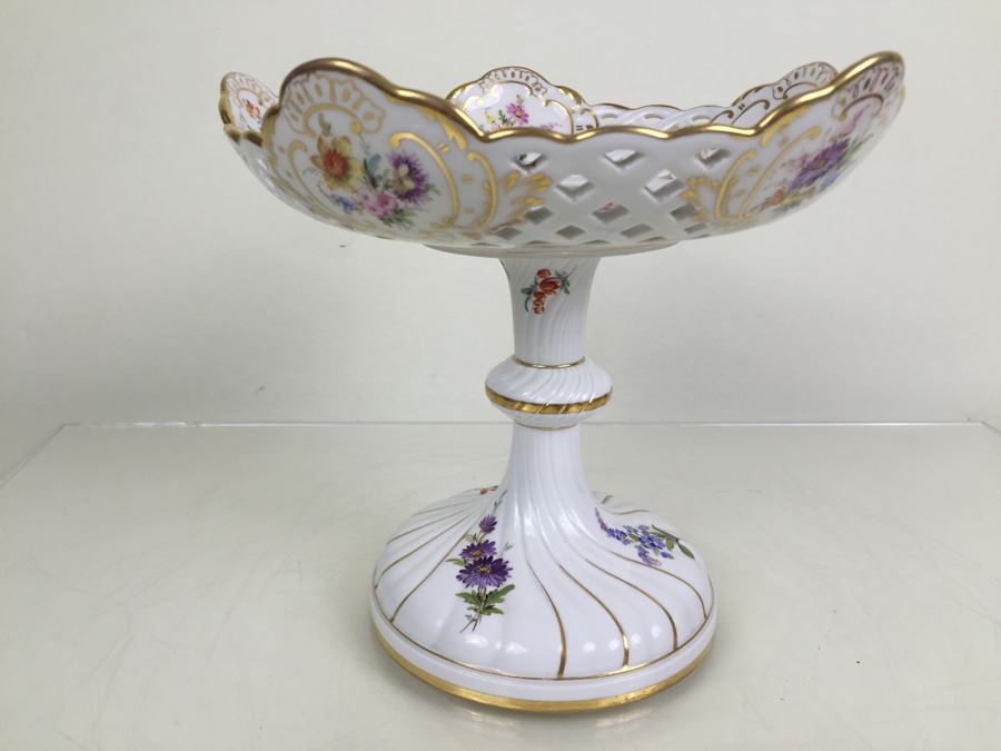 Stunning Vintage Meissen Porcelain Reticulated Compote Germany Gilt ...