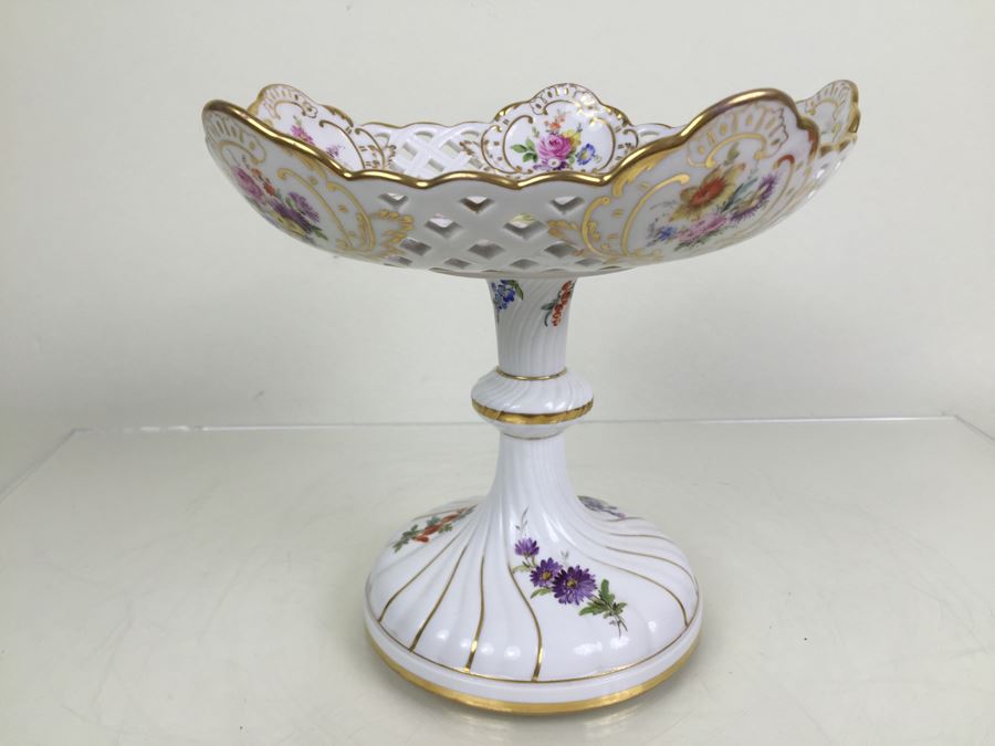 Stunning Vintage Meissen Porcelain Reticulated Compote Germany Gilt With Floral Motif [Photo 23]
