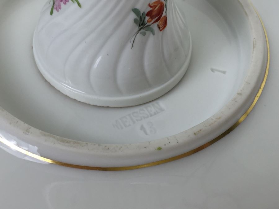 Stunning Vintage Meissen Porcelain Reticulated Compote Germany Gilt With Floral Motif [Photo 29]