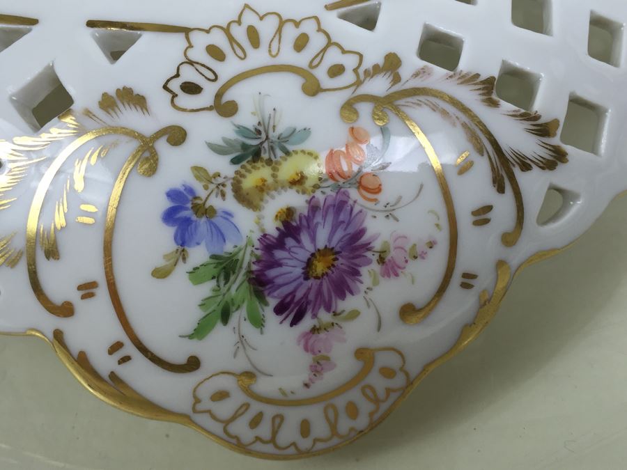 Stunning Vintage Meissen Porcelain Reticulated Compote Germany Gilt With Floral Motif [Photo 32]