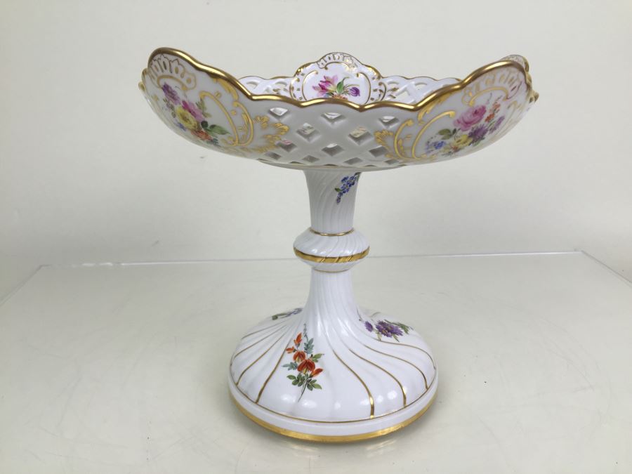 Stunning Vintage Meissen Porcelain Reticulated Compote Germany Gilt ...