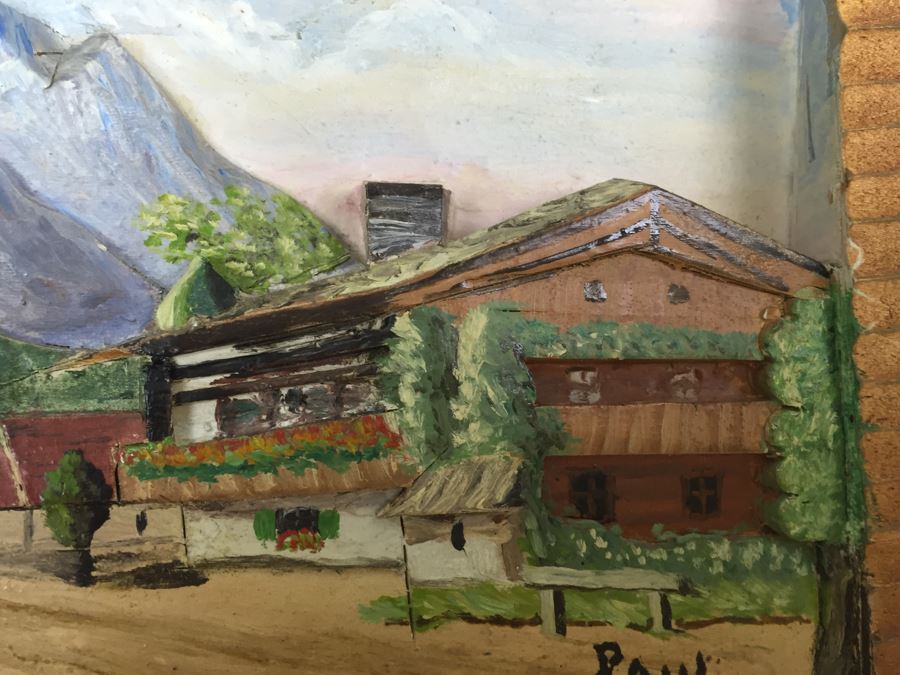 Set Of 3 Wood Carvings And Hand Painted European Austria Germany Landscapes Signed By Artist Paul Mochn? 1950's [Photo 14]