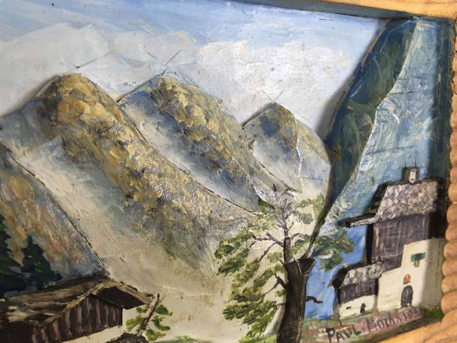 Set Of 3 Wood Carvings And Hand Painted European Austria Germany Landscapes Signed By Artist Paul Mochn? 1950's [Photo 12]