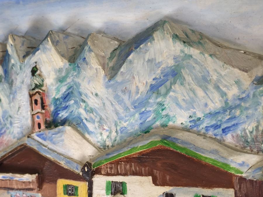 Set Of 3 Wood Carvings And Hand Painted European Austria Germany Landscapes Signed By Artist Paul Mochn? 1950's [Photo 27]