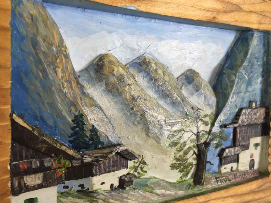 Set Of 3 Wood Carvings And Hand Painted European Austria Germany Landscapes Signed By Artist Paul Mochn? 1950's [Photo 13]