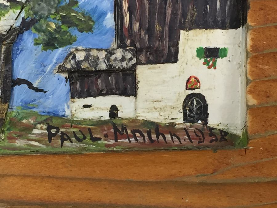 Set Of 3 Wood Carvings And Hand Painted European Austria Germany Landscapes Signed By Artist Paul Mochn? 1950's [Photo 9]