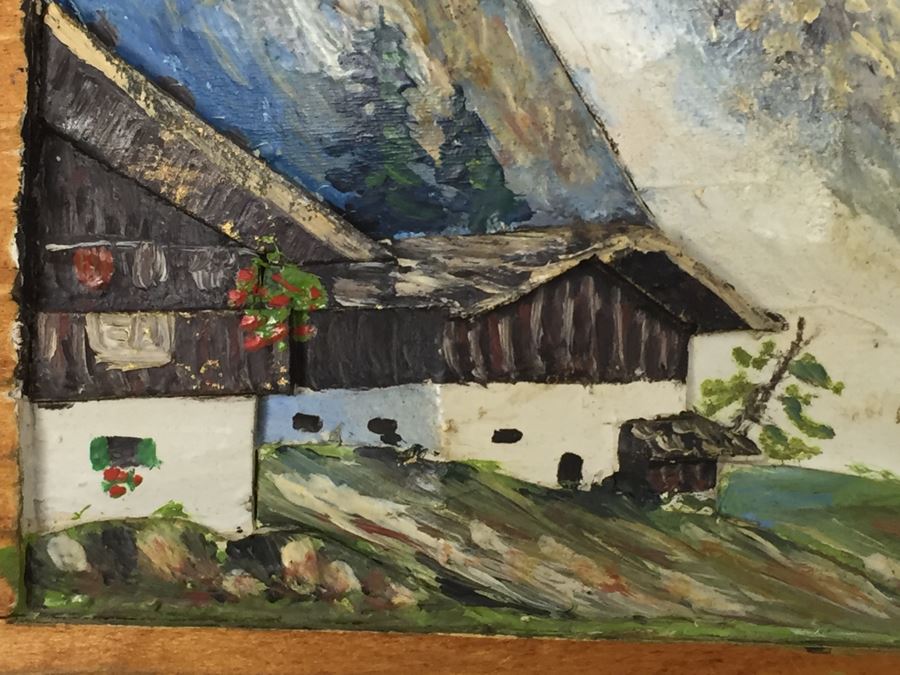 Set Of 3 Wood Carvings And Hand Painted European Austria Germany Landscapes Signed By Artist Paul Mochn? 1950's [Photo 5]