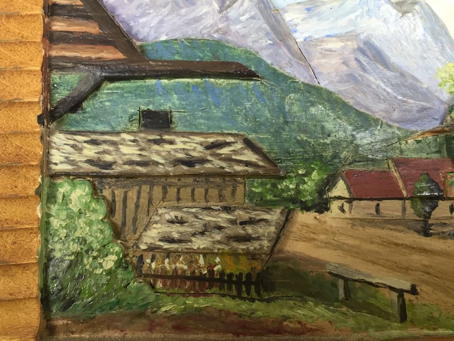 Set Of 3 Wood Carvings And Hand Painted European Austria Germany Landscapes Signed By Artist Paul Mochn? 1950's [Photo 18]