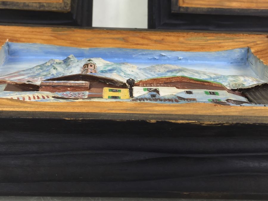 Set Of 3 Wood Carvings And Hand Painted European Austria Germany Landscapes Signed By Artist Paul Mochn? 1950's [Photo 28]