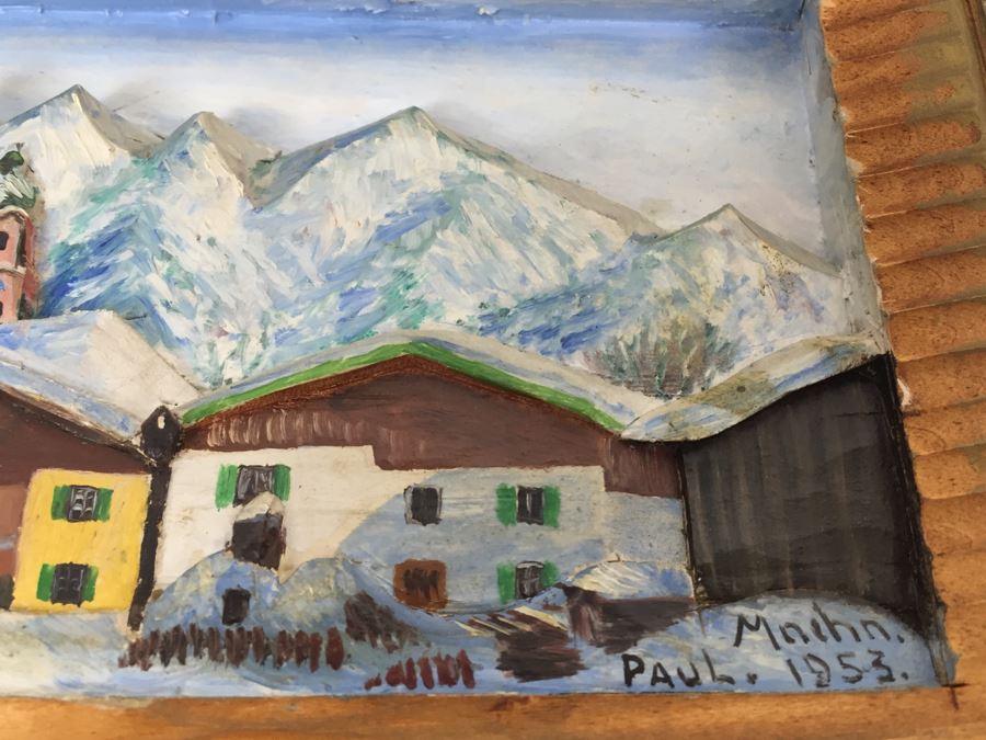Set Of 3 Wood Carvings And Hand Painted European Austria Germany Landscapes Signed By Artist Paul Mochn? 1950's [Photo 23]