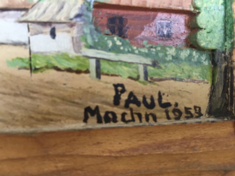 Set Of 3 Wood Carvings And Hand Painted European Austria Germany Landscapes Signed By Artist Paul Mochn? 1950's [Photo 17]