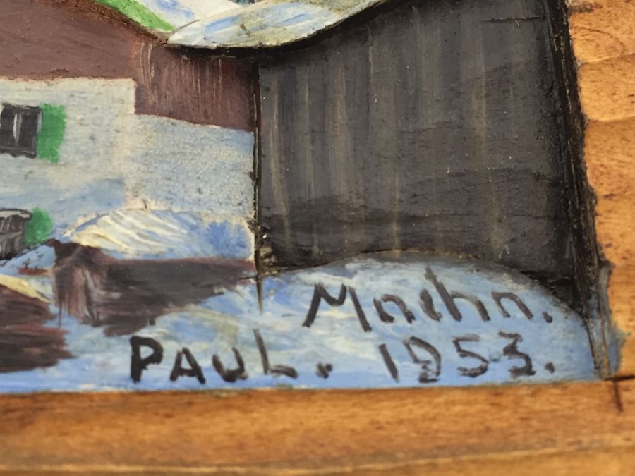 Set Of 3 Wood Carvings And Hand Painted European Austria Germany Landscapes Signed By Artist Paul Mochn? 1950's [Photo 24]