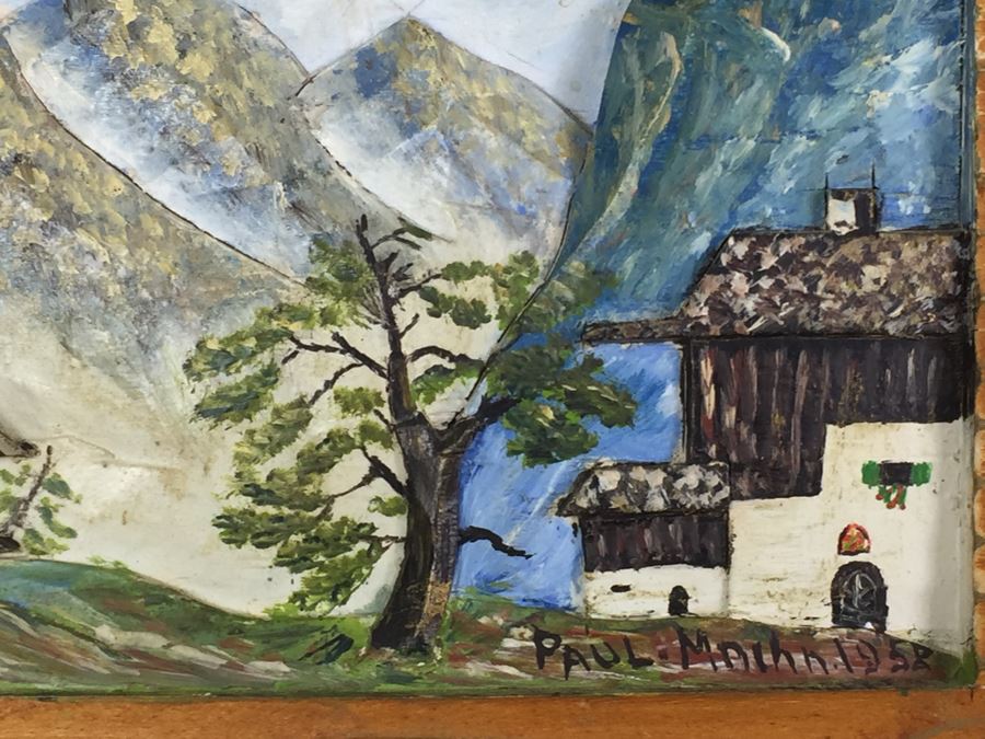 Set Of 3 Wood Carvings And Hand Painted European Austria Germany Landscapes Signed By Artist Paul Mochn? 1950's [Photo 8]