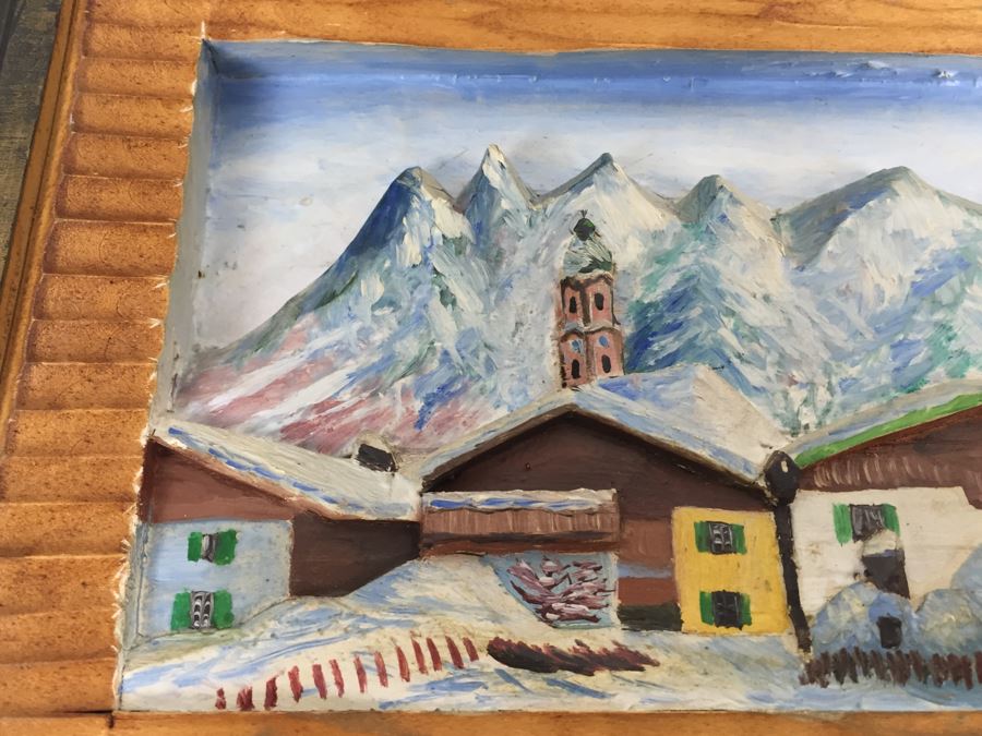 Set Of 3 Wood Carvings And Hand Painted European Austria Germany Landscapes Signed By Artist Paul Mochn? 1950's [Photo 21]