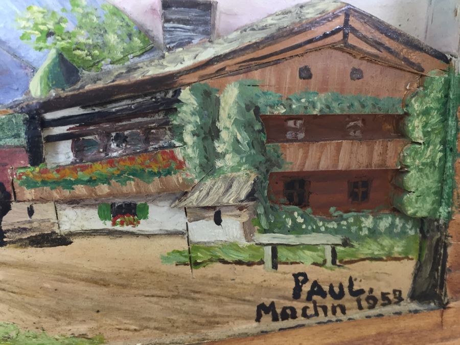 Set Of 3 Wood Carvings And Hand Painted European Austria Germany Landscapes Signed By Artist Paul Mochn? 1950's [Photo 16]