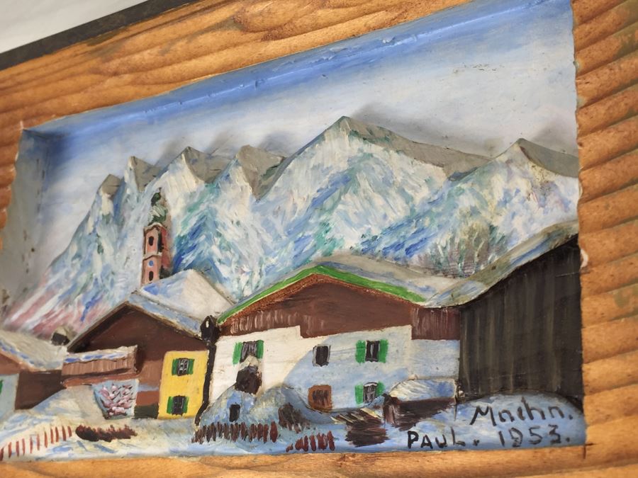 Set Of 3 Wood Carvings And Hand Painted European Austria Germany Landscapes Signed By Artist Paul Mochn? 1950's [Photo 26]