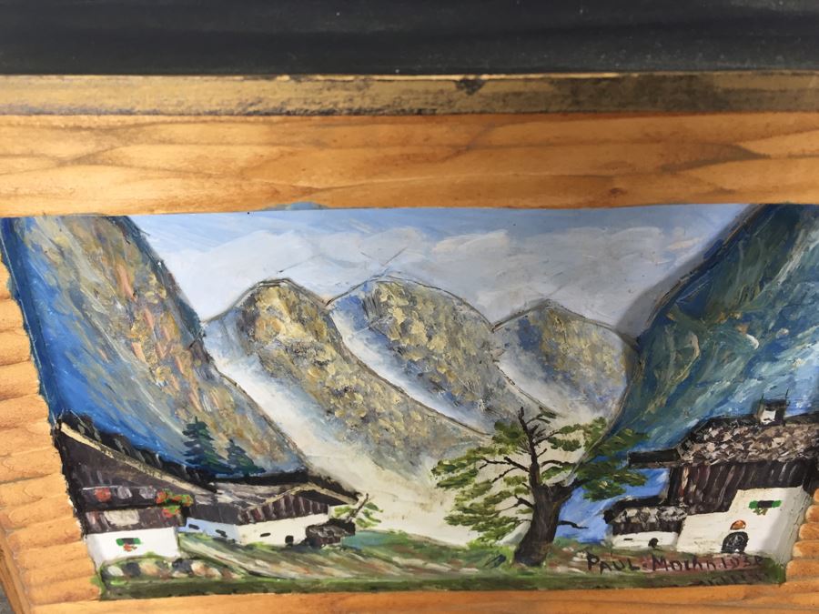 Set Of 3 Wood Carvings And Hand Painted European Austria Germany Landscapes Signed By Artist Paul Mochn? 1950's [Photo 11]