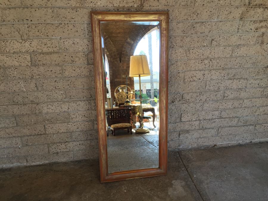 Vintage Beveled Glass Mirror With Wooden Frame [Photo 1]