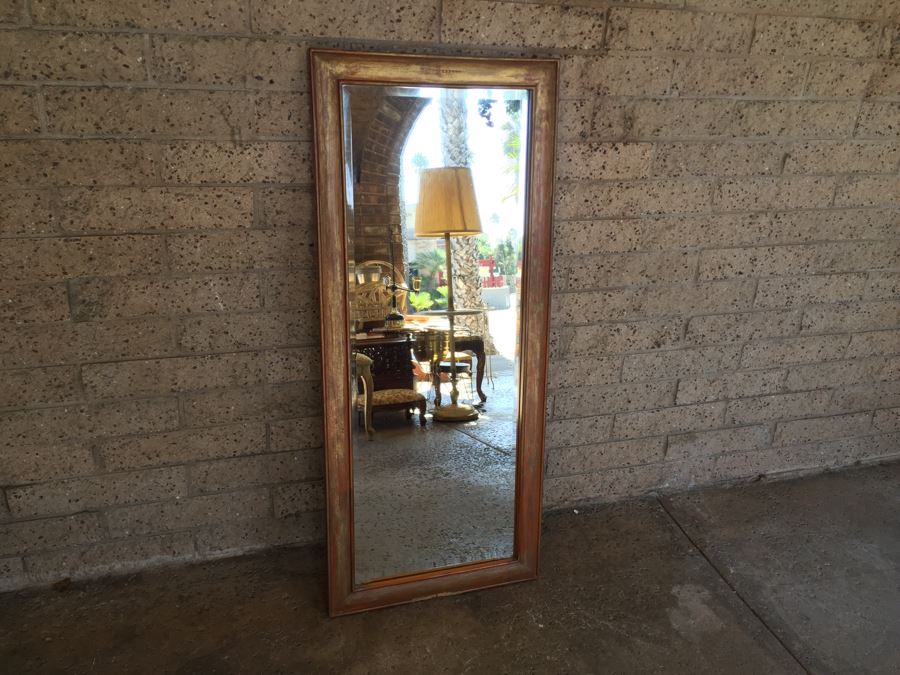 Vintage Beveled Glass Mirror With Wooden Frame [Photo 4]